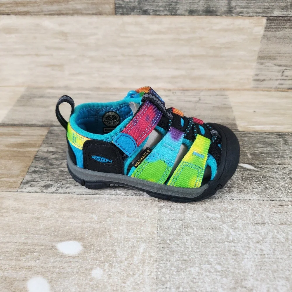 KEEN Newport H2 Kids Sandals Sz 4 Rainbow Tie Dye Lace-Lock Bungee Round Toe
